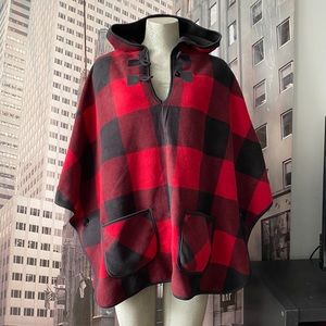 Marina Luna - hooded red and black plaid poncho